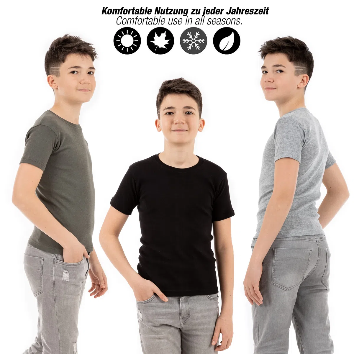 LOREZA ® 5 Bambini Ragazzi Ragazze Maglietta Canottiere Intima a Maniche Corte 100% Cotone a Coste Fini Unisex