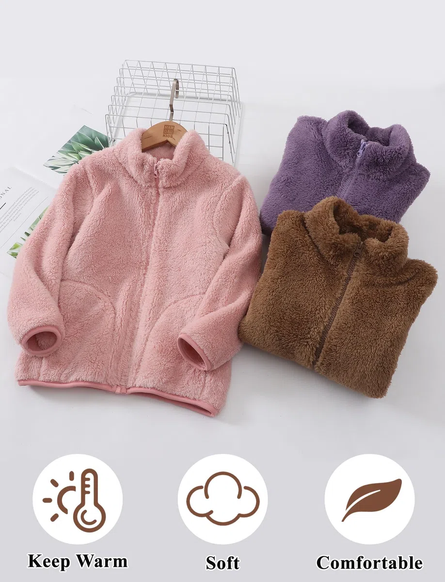 Happy Cherry Giacca in pile per attività all'aria aperta, per il tempo libero, per bambini, unisex, calda, per le mezze stagioni, per l'inverno, lo sport, le escursioni, 110-180 cm