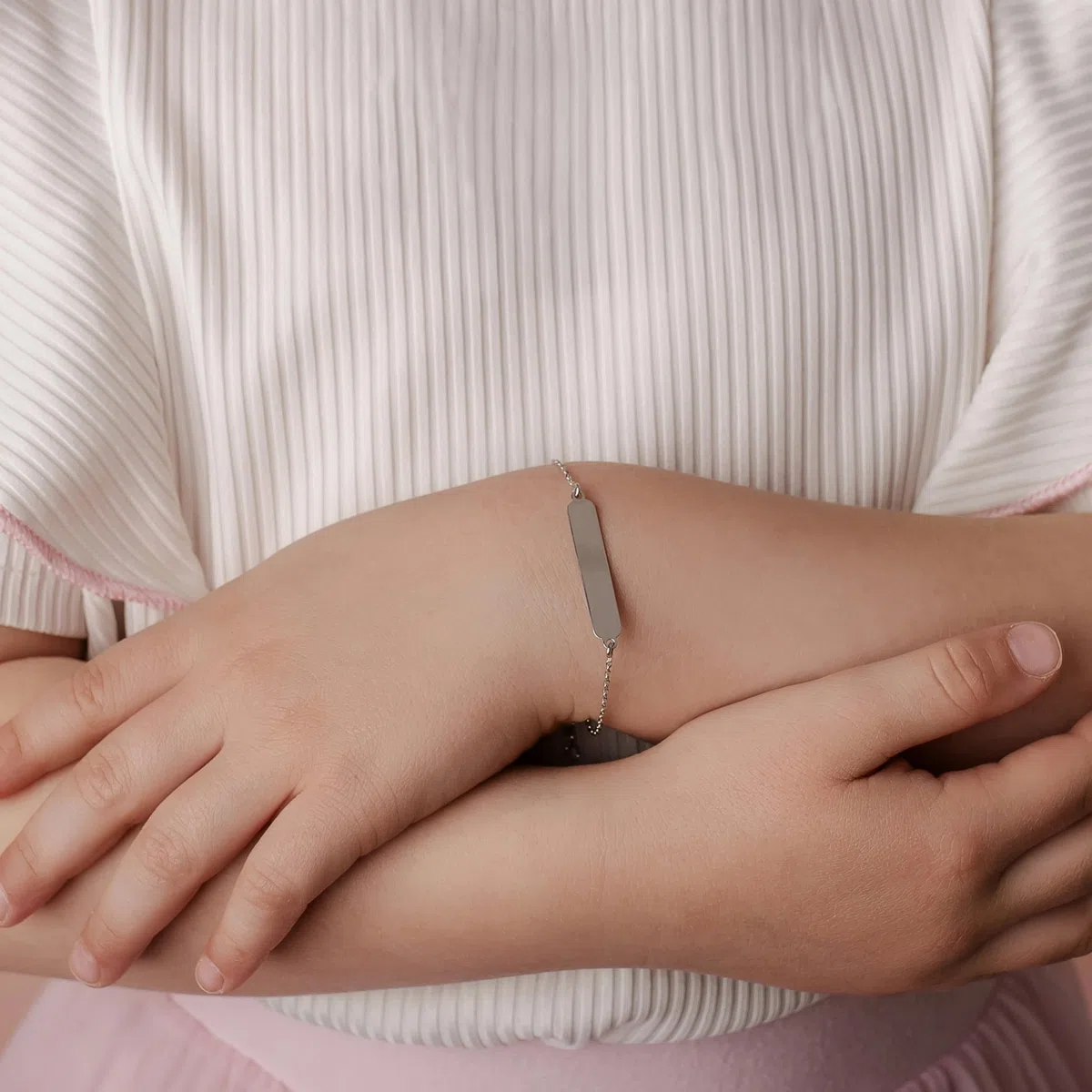 Sakrami Bracciale in Argento 925 Piastrina per Bambini color Oro Giallo,Rodiato o Rosè + Confezione Regalo Personalizzata - Braccialetto per Nascita Comunione o Battesimo