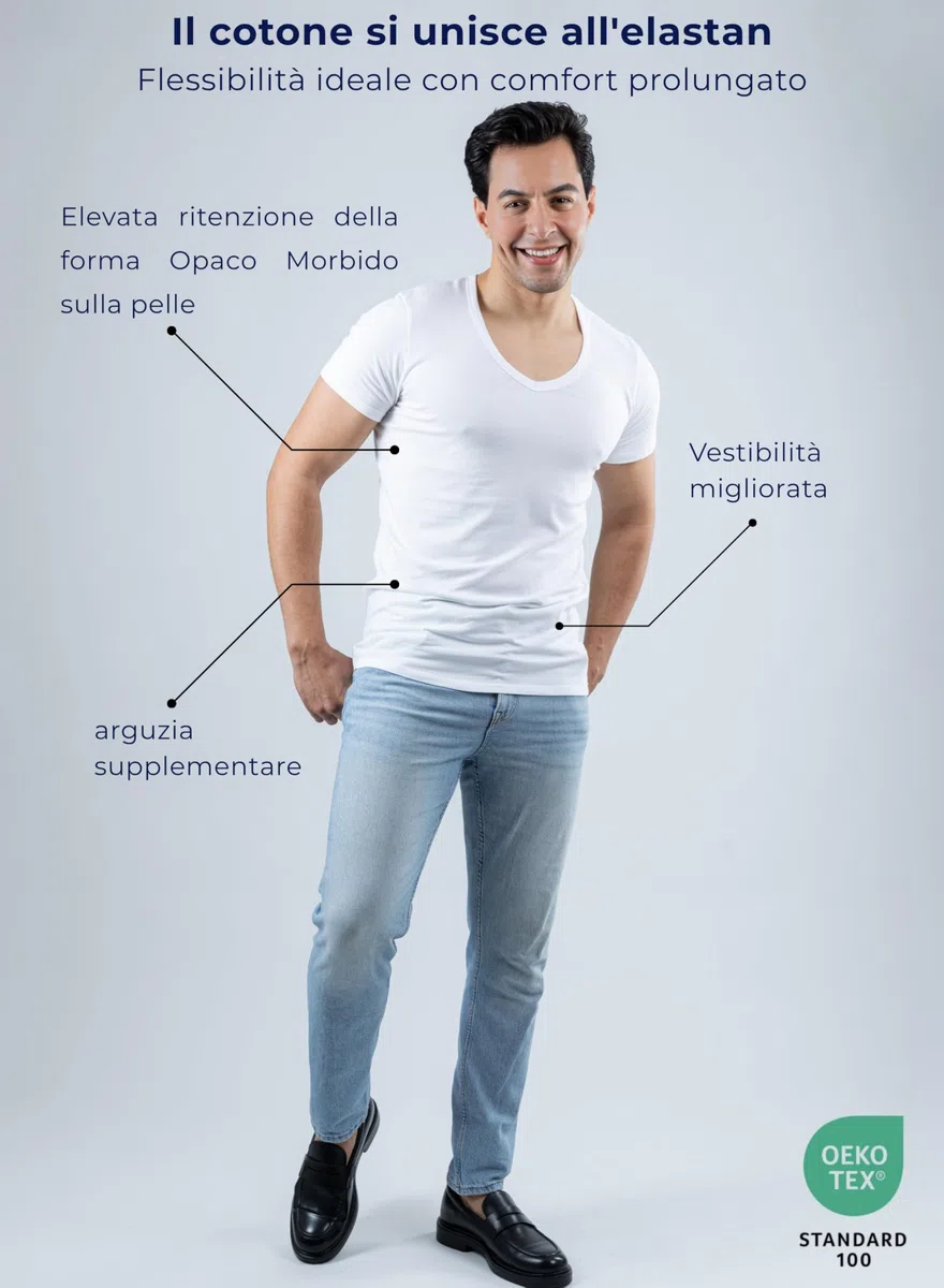 SKIPPER Confezione da 3 T-Shirt Uomo Stretch Scollo a V Profondo – Magliette Intime Slim Fit in Cotone Elasticizzato, Invisibili sotto la Camicia, Bianco Nero Beige e Mix, S–3XL