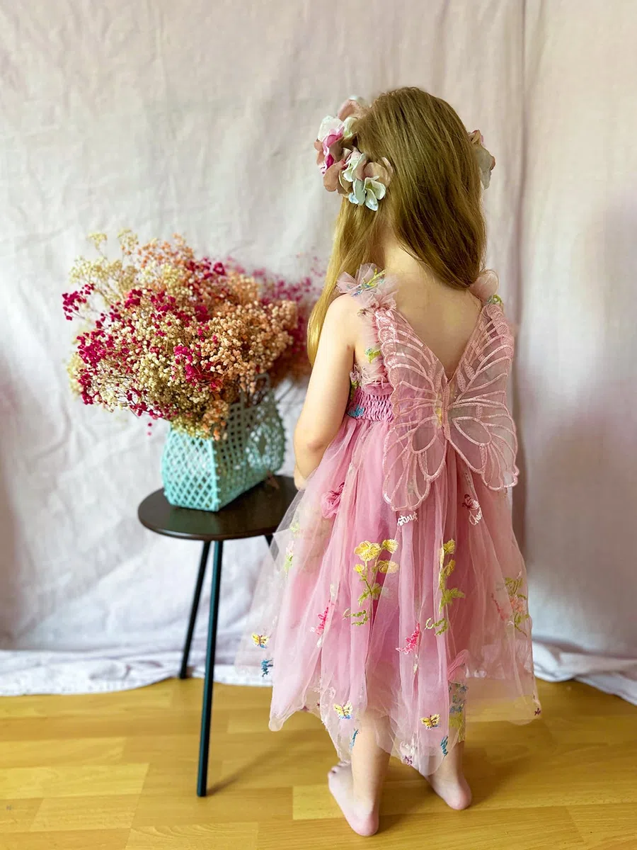Miipat Vestito da Bambina Tulle Farfalla Bambino Ragazze Abitini Estate Senza Maniche Ricamo Floreale Principessa Abiti Festa di Nozze Abito di Compleanno per Ragazza