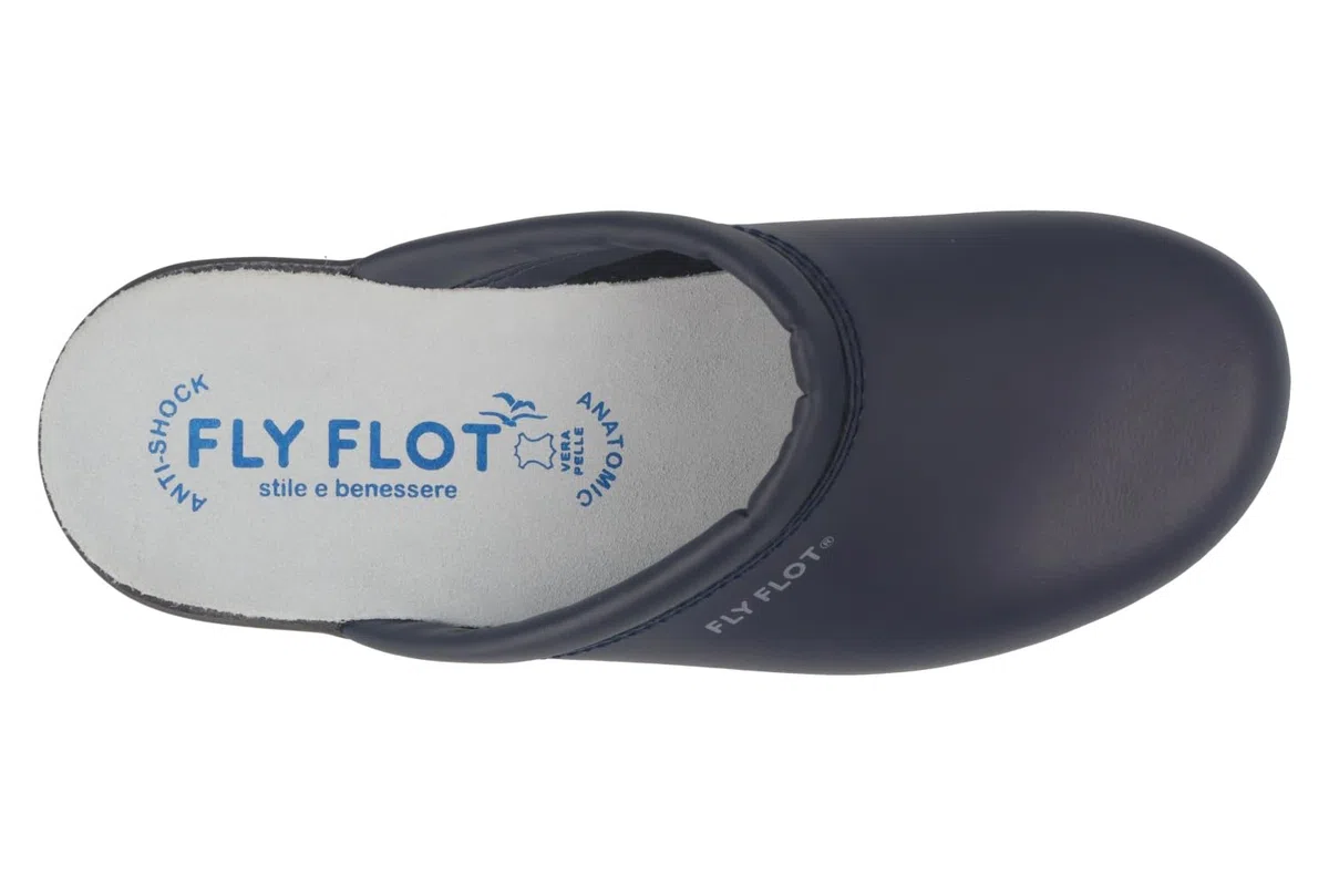 Fly Flot | Man Professional, Zoccoli Sanitari Uomo, Ciabatta con Tomaia in Pelle e Sottopiede in Pelle Scamosciato, Blu, 40