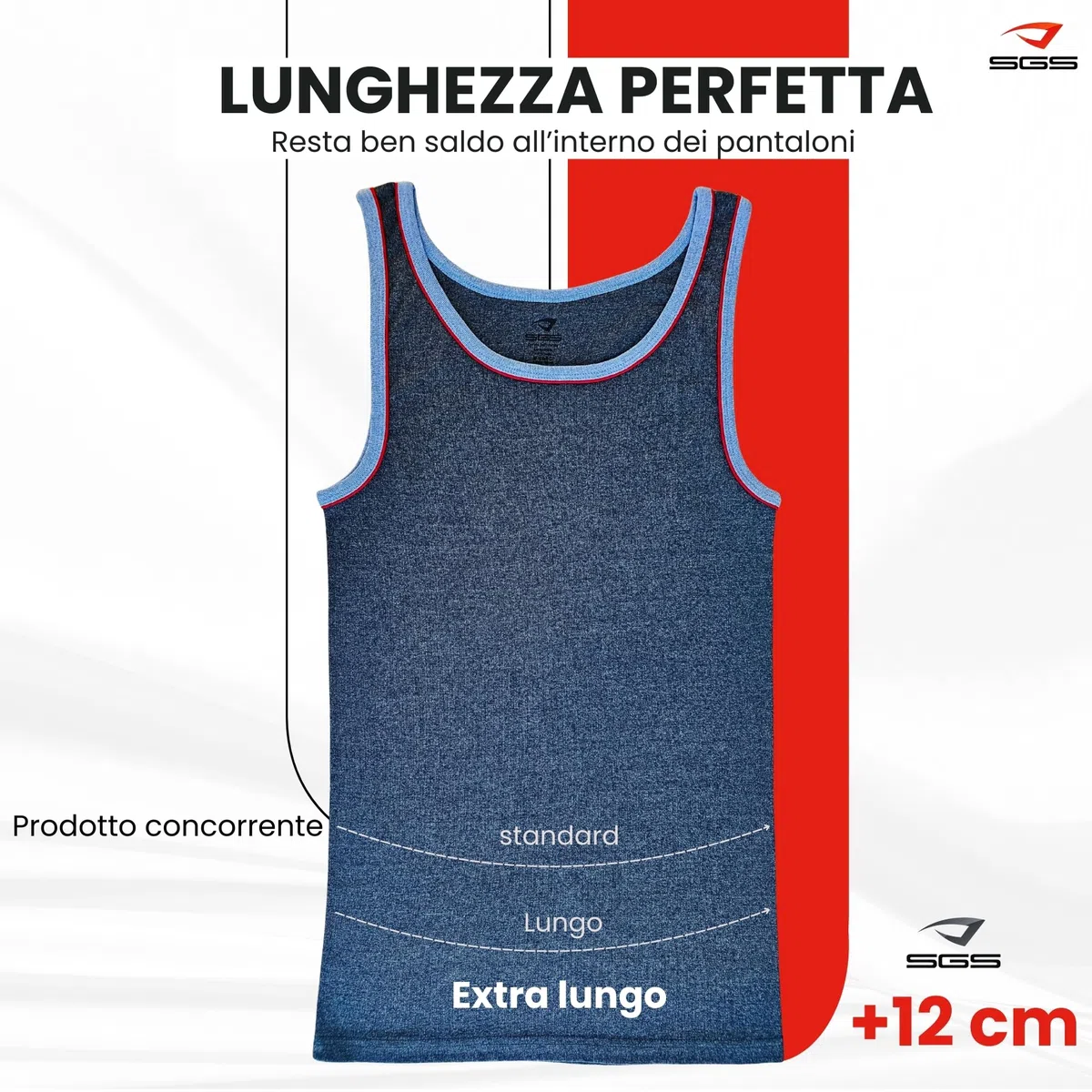 SGS Confezione da 5 Canottiere Uomo Cotone Extra Lungo +12cm - Magliette Intime o Canotte Sportive - Canotta Uomo a Costine S-6XL