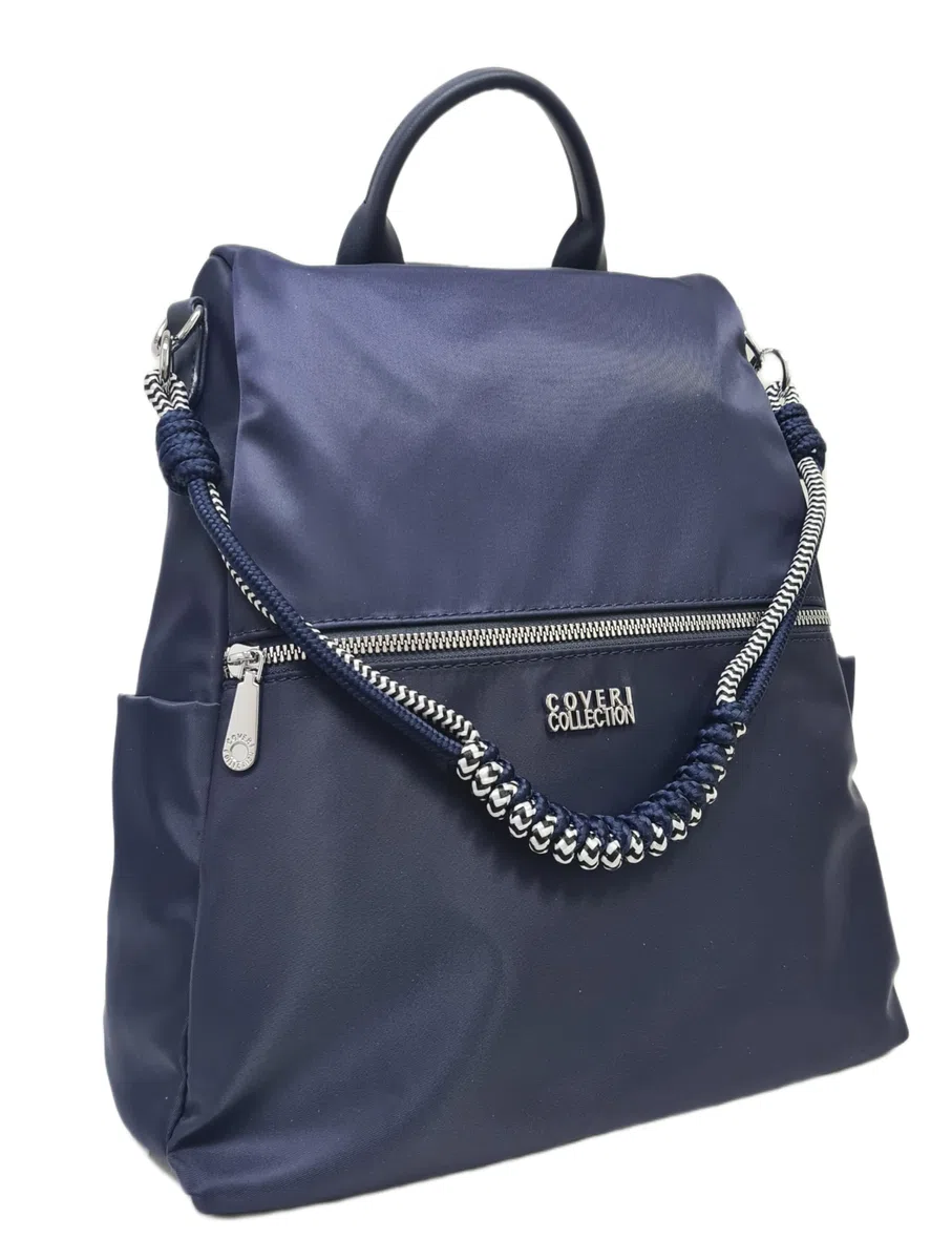 COVERI COLLECTION Zaino Donna casual in Nylon Impermeabile, Convertibile in Borsa a Tracolla, con Sistema Antifurto, Apertura sul retro, Dimensioni 30x13x34 cm Art.5187-1 (BLU)
