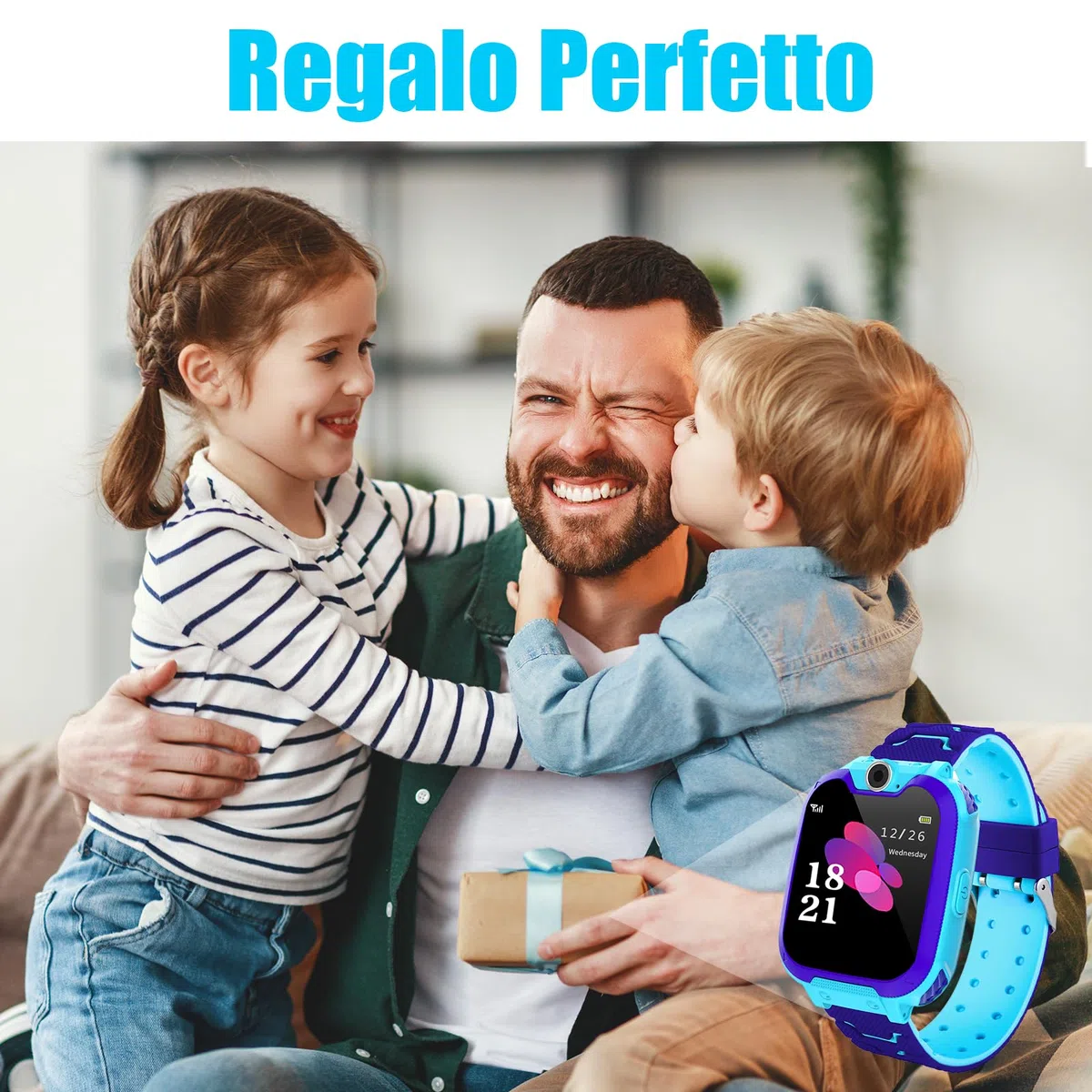 JUMWING Smartwatch per Bambini,Orologio Smartwatch con Chiamata SOS, Fotocamere, Musicale, Torcia, Sveglia, Giocattoli educativi, Regalo per Ragazzi e Ragazze (Blu)