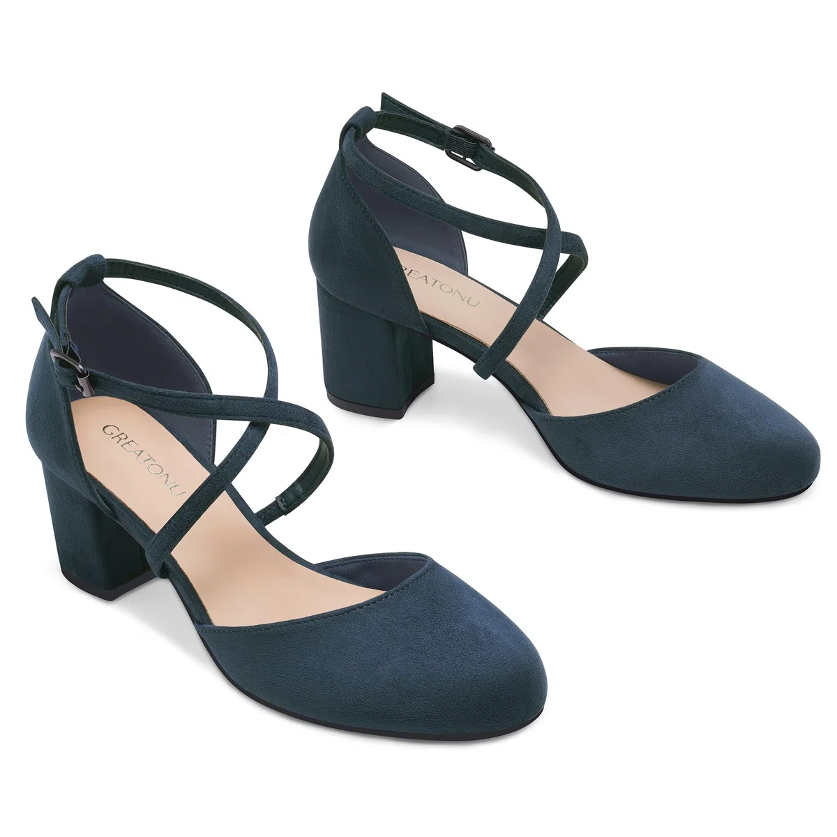 Greatonu Scarpe col Tacco Donna Eleganti Decollete a Cinturini Incrociati Punta Chiusa Sandali con Tacco da Sposa Decolte Tacco Medio Largo