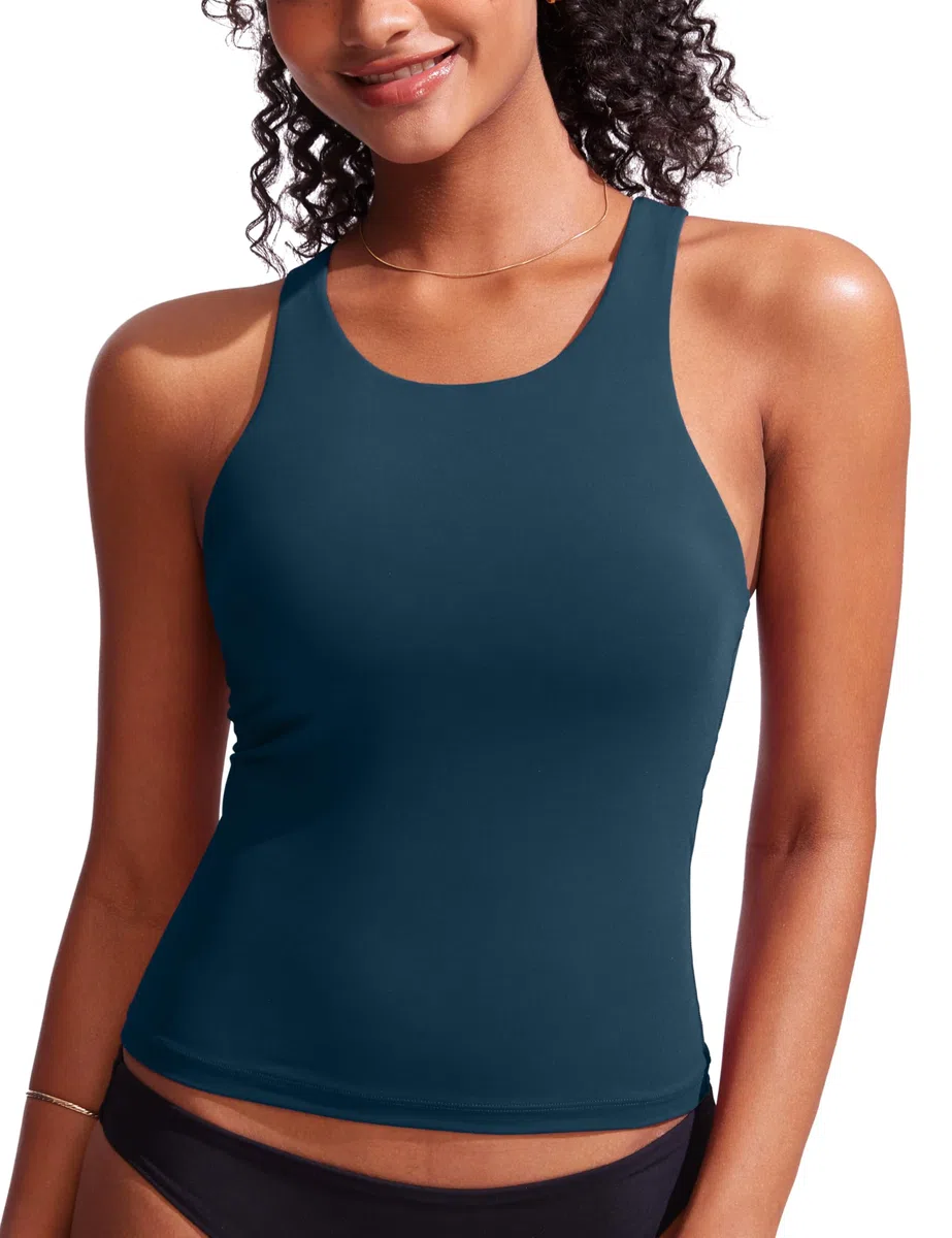CRZ YOGA Racerback Tankini Tops per Donne Collo Alto Modesto Costume da Bagno Solo Senza Fondo