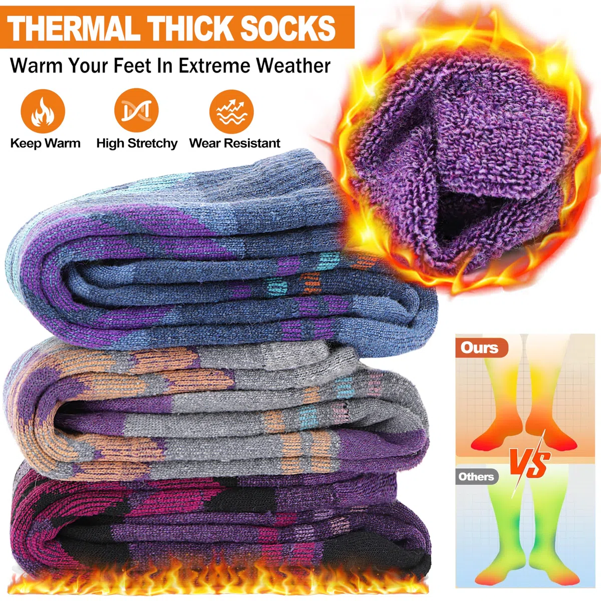 Welwoos Calze da sci lana merino, termiche, spesse, a compressione, traspiranti, in 3 paia.