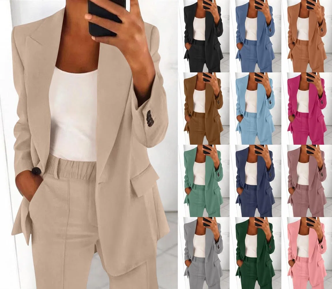 shownicer Tailleur Donna Eleganti Pantaloni e Giacca da Cerimonia Completo Blazer a Maniche Lunghe Tuta Elastici in Vita Set di Abiti in Tinta Unita Due Pezzi Elegante Suit