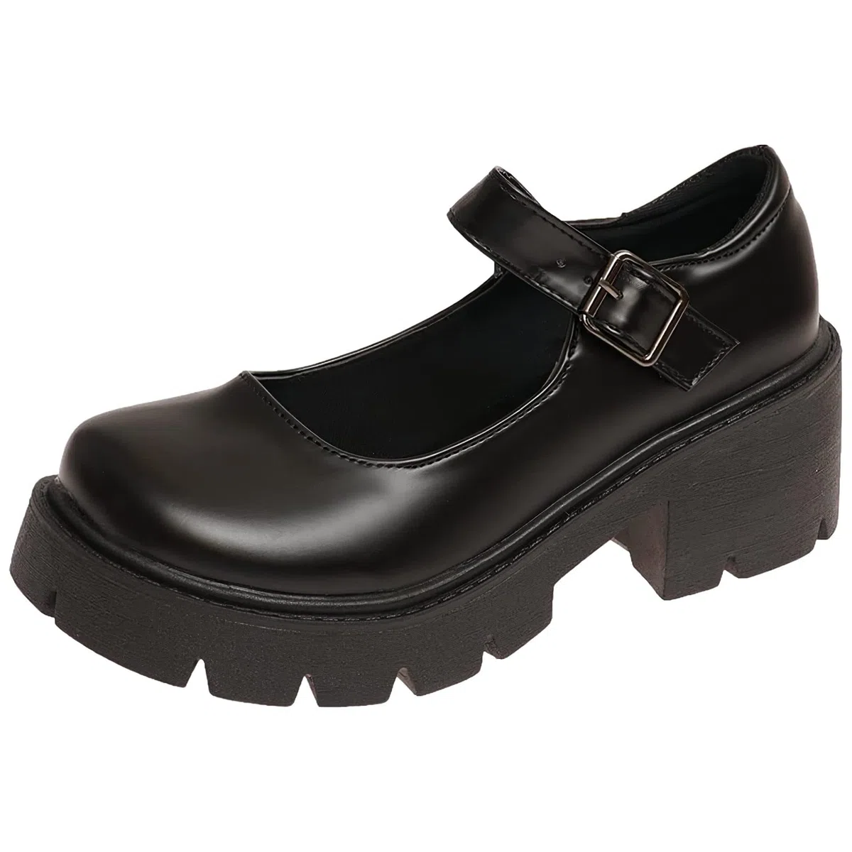 rismart Donna Mary Jane Piattaforma Punta Tonda Tacco Grosso Cinturino Caviglia Scarpe Lolita