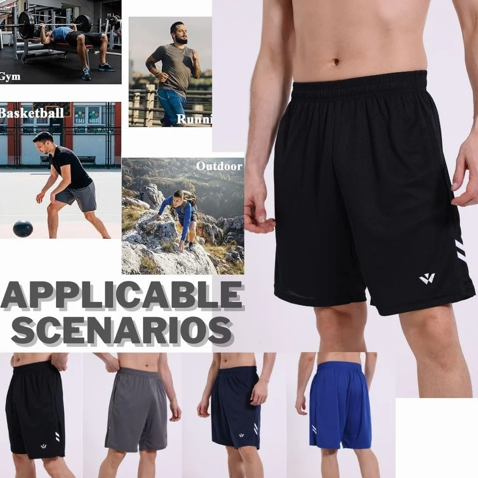 Confezione da 5 pantaloncini sportivi da uomo con tasche ed elastico in vita, pantaloncini da allenamento e da corsa ad asciugatura rapida