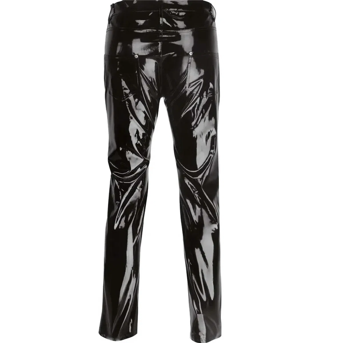 ARESU Pantaloni da Uomo in Ecopelle Neri Pantaloni in Lattice di PVC Lucido Effetto Bagnato Pantaloni da Moto Moda da Strada Clubwear Costume-L-Nero