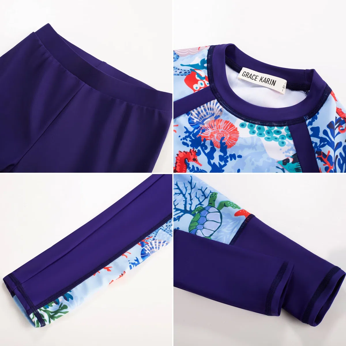 GRACE KARIN Costume da bagno a maniche lunghe per ragazze Rash Guard Costume da bagno a due pezzi stampato estivo da spiaggia
