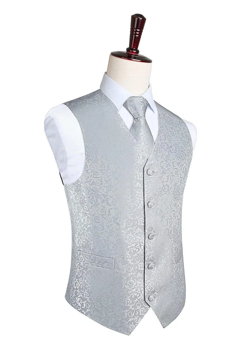 HISDERN Set di gilet e cravatta jacquard floreali classici da uomo in paisley floreale e tasca quadrata