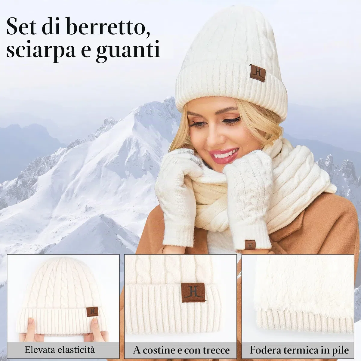 ZASFOU Donna Cappello Invernale Sciarpa Guanti Touch Screen Set Caldo Pile Foderati in Maglia Berretto Cappelli Sciarpe Lunghe Guanto Regalo per Donna Compleanno Natale