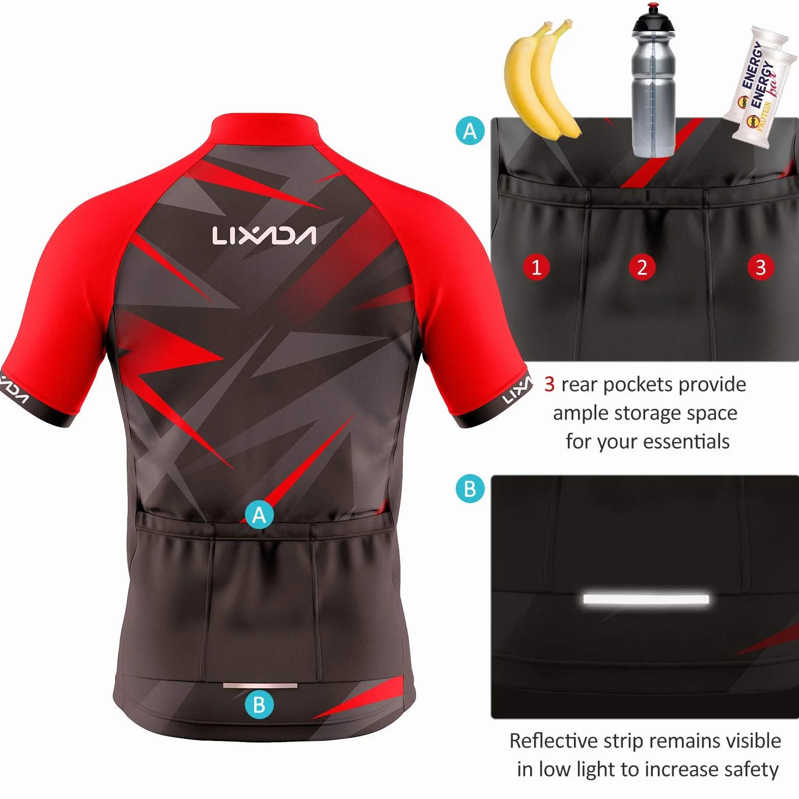 Lixada Tuta da Bicicletta MTB Estiva da Uomo Traspirante Asciugatura Veloce Manica Corta e Pantaloncini Imbottiti Maglia da Ciclismo, S-2XL