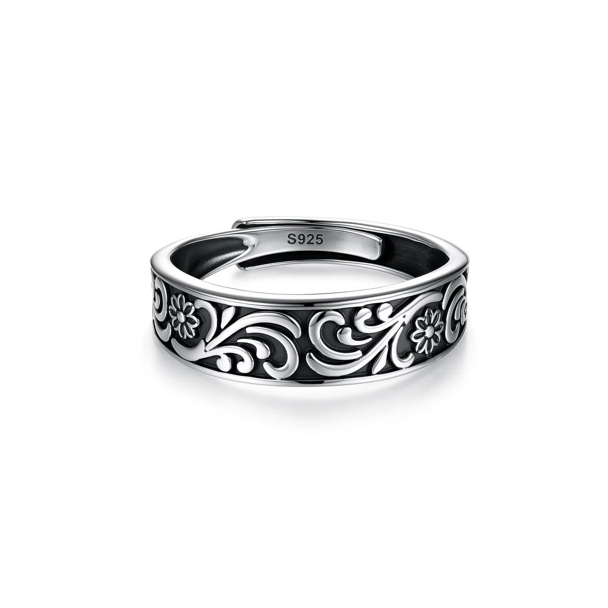 Anello da Uomo in Argento Sterling 925 con Turchese Naturale di Modello di Erba Anello per Moda Retrò Misura Regolabile