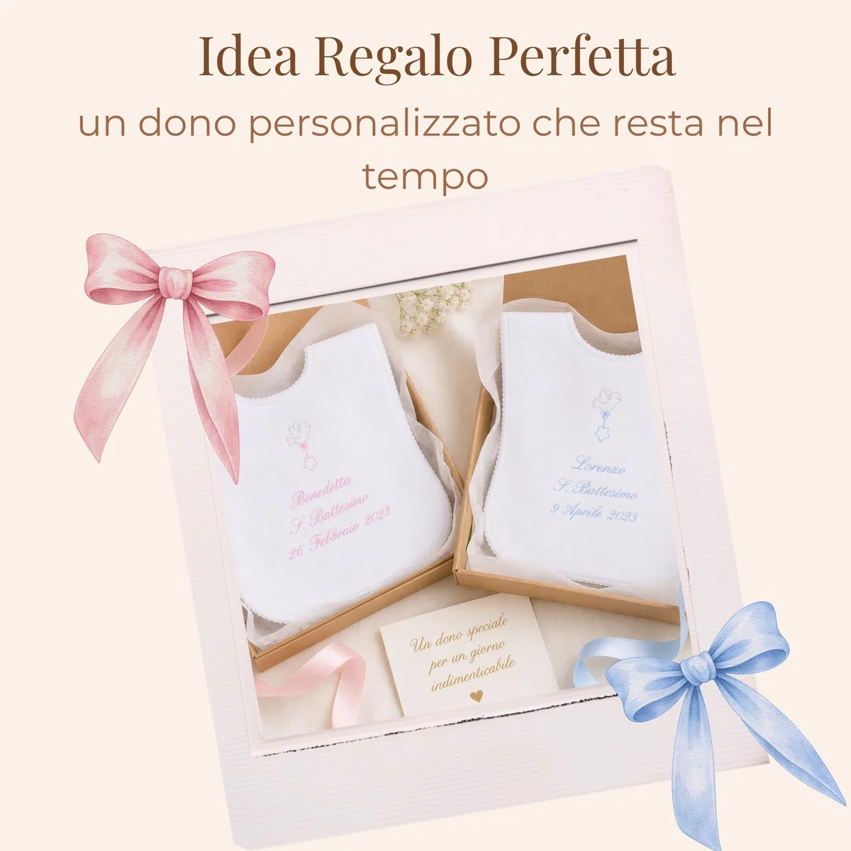 Coccole-Vestina Battesimo Personalizzata con Nome Bimbo/a e Data del Battesimo