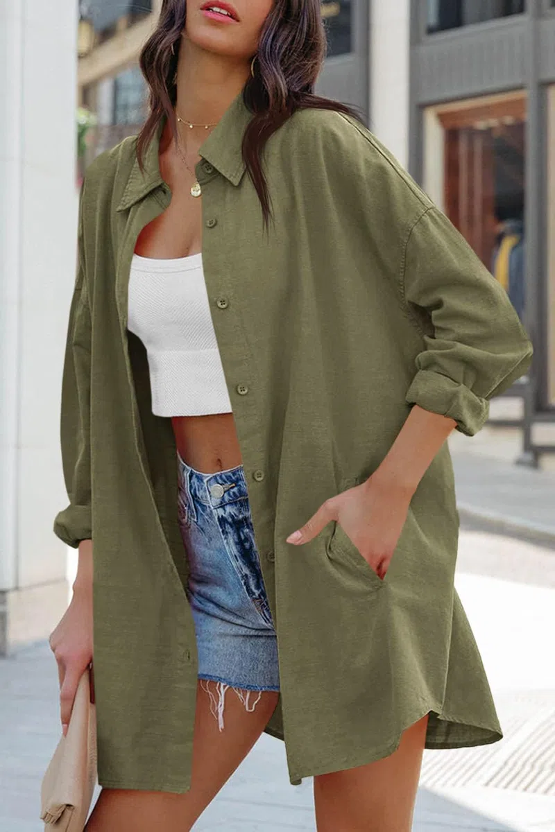 Cicy Bell Camicetta Oversize da Donna Camicie a Maniche Lunghe Button Down T-Shirt Casual in Cotone con Tasche