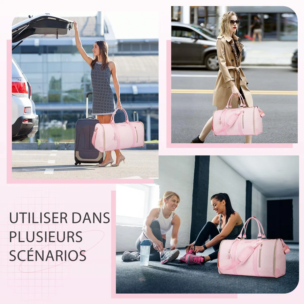 Borsa Porta Abiti da Viaggio Convertibile 50L, 2-in-1 Borsone con Pouch Scarpe Impermeabile e Sistema Anti-Piega per Uomo e Donna - Ideale per Viaggi di Lavoro e Vacanze(Rosa)