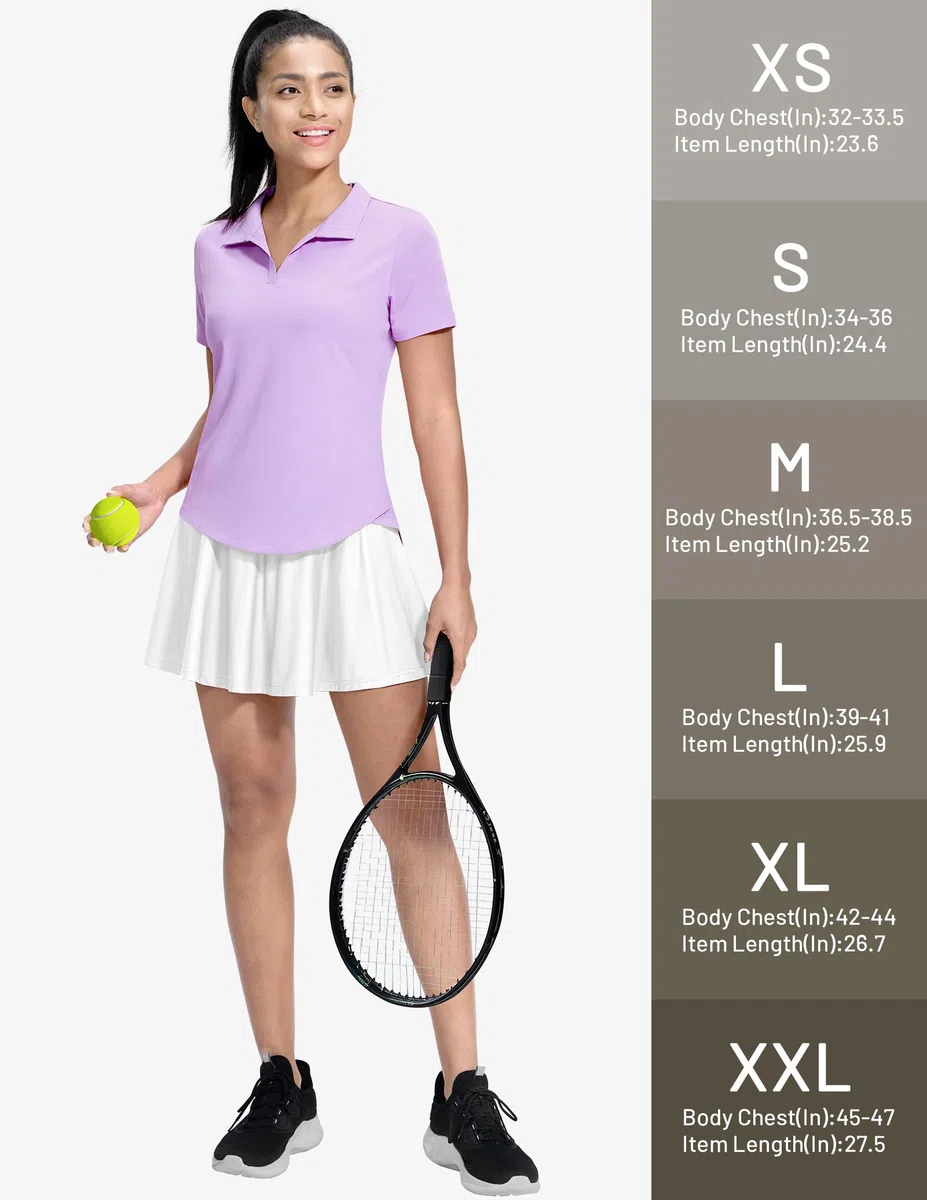 MIER Polo da donna con scollo a V, a maniche corte, da golf e tennis, ad asciugatura rapida, morbida, UPF 50+, leggera