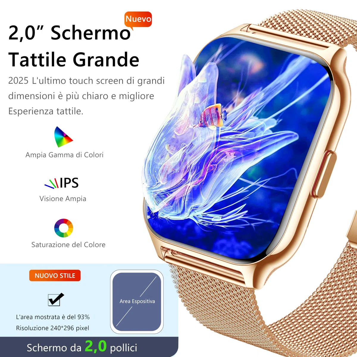 Smartwatch Uomo Donna, Effettua/Rispondi alle Chiamate, 2.0" Fitness Orologio, 100+ Modalità Sportive, Monitoraggio SpO2/Sonno/Pressione Sanguigna/Frequenza Cardiaca, Compatibile iOS/Android