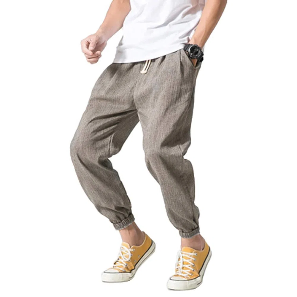 Vanvene - Pantaloni casual da uomo in lino e cotone, leggeri e larghi, da spiaggia, yoga, gamba ampia