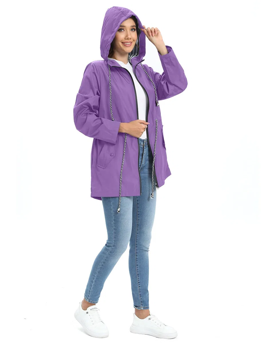 UMIPUBO Giacca Impermeabile Donna Leggera Giacca Antipioggia Antivento Lungo Trench Con cappuccio Traspirante Giacca a Vento Raincoat per All'aperto Campeggio Trekking