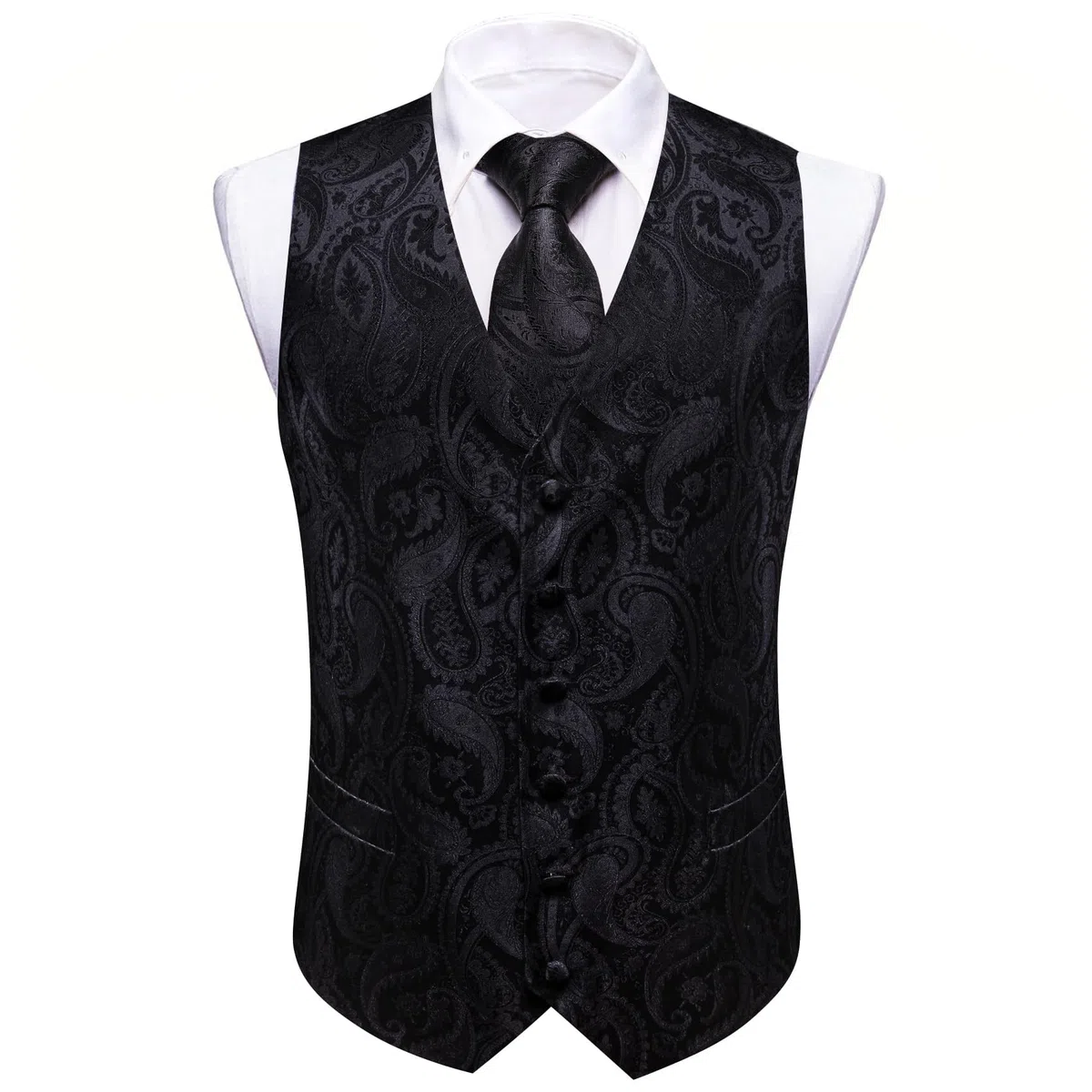 Barry.Wang Gilet da uomo con motivo cachemire formale, cravatta, papillon, clip jacquard, gemelli da bavero, spilla da matrimonio, 8 pezzi