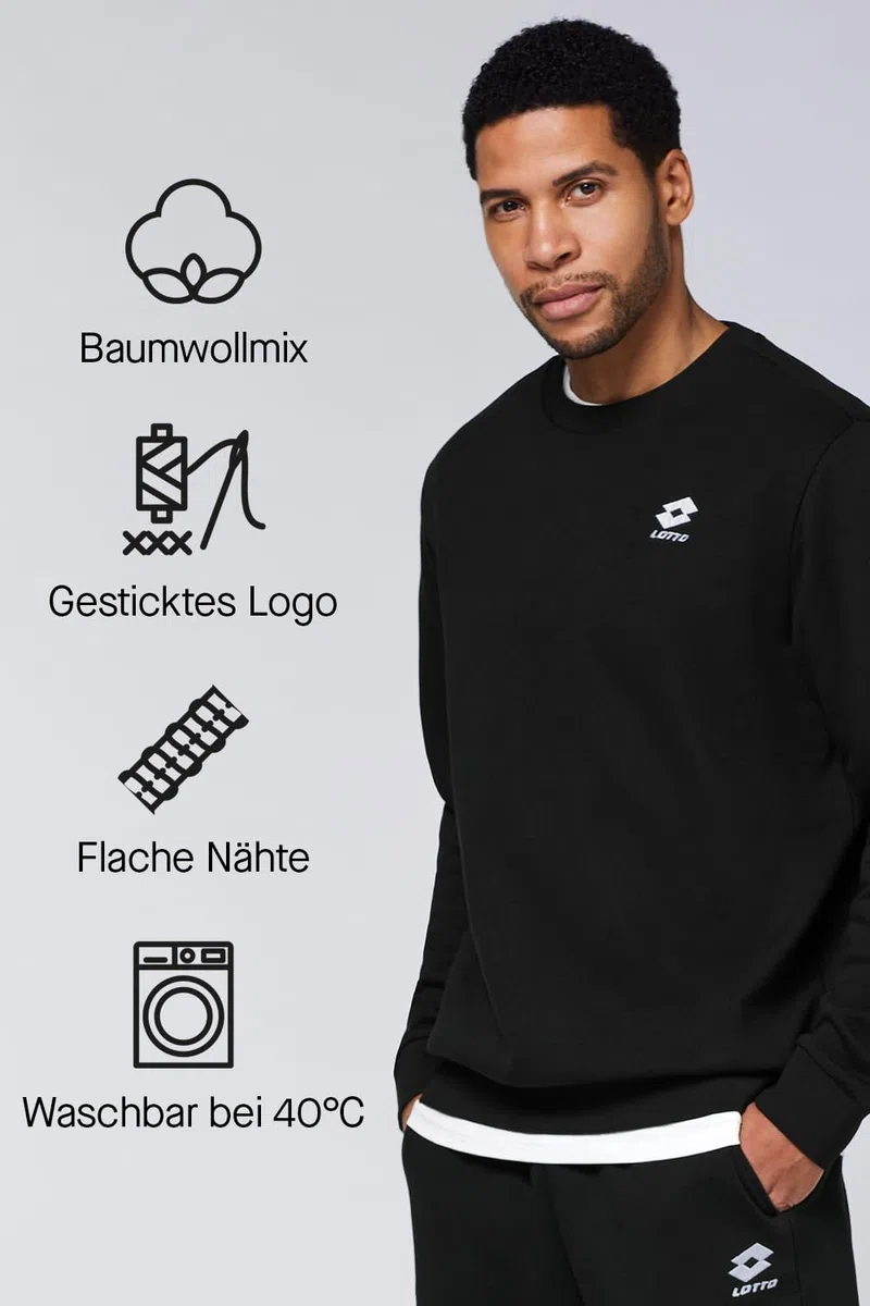 Lotto Felpa basic da uomo, in cotone, senza cappuccio e con piccolo logo, casual, vestibilità normale, disponibile in 3 colori, felpa da uomo in S-3XL