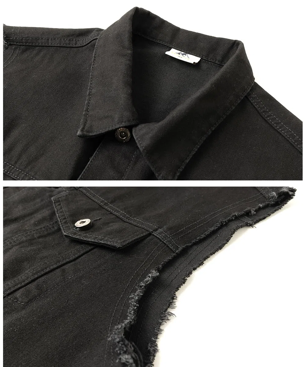 Gilet di Jeans da Uomo Estivo Vintage Gilet Strappato Smanicato Biker Giubbotto Jeans Senza Maniche