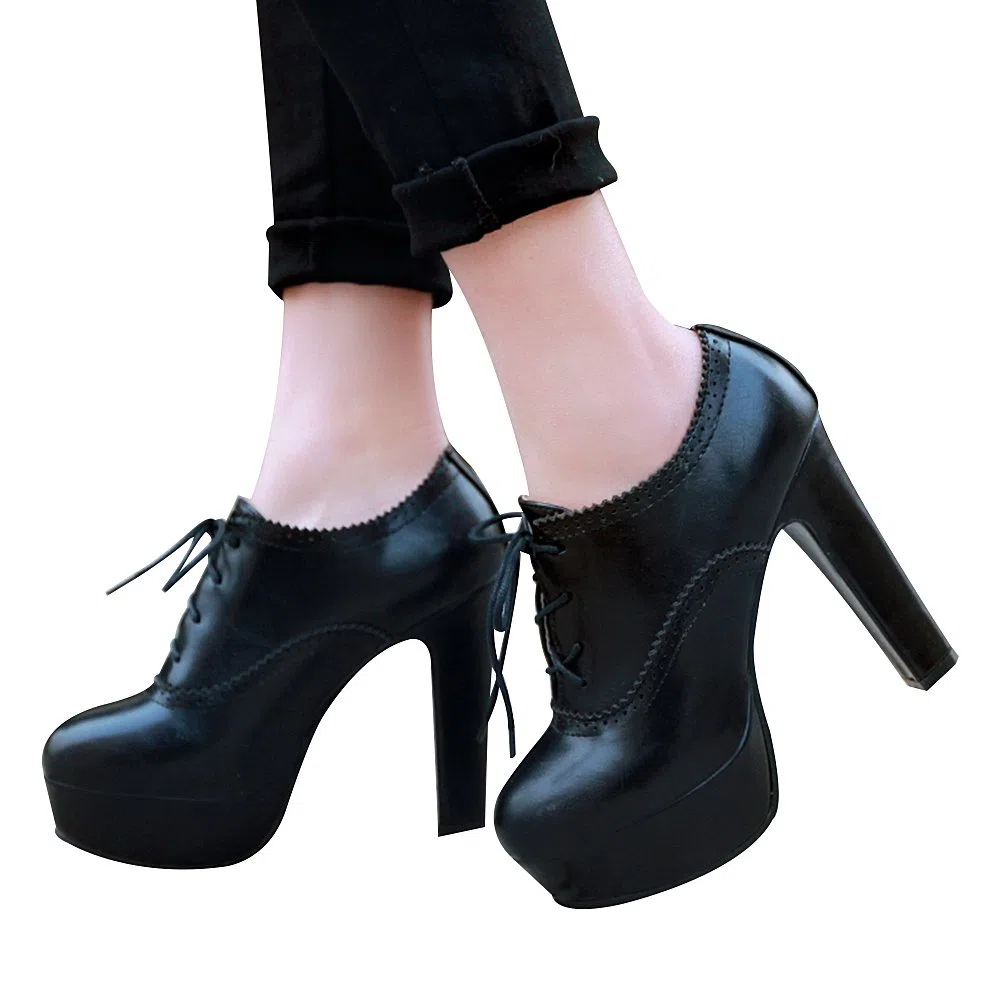 Donna Elegante Piattaforma Alta Tallone di Blocco Scarpette Brogue Oxfords Tacchi a Spillo Grandi Dimensioni
