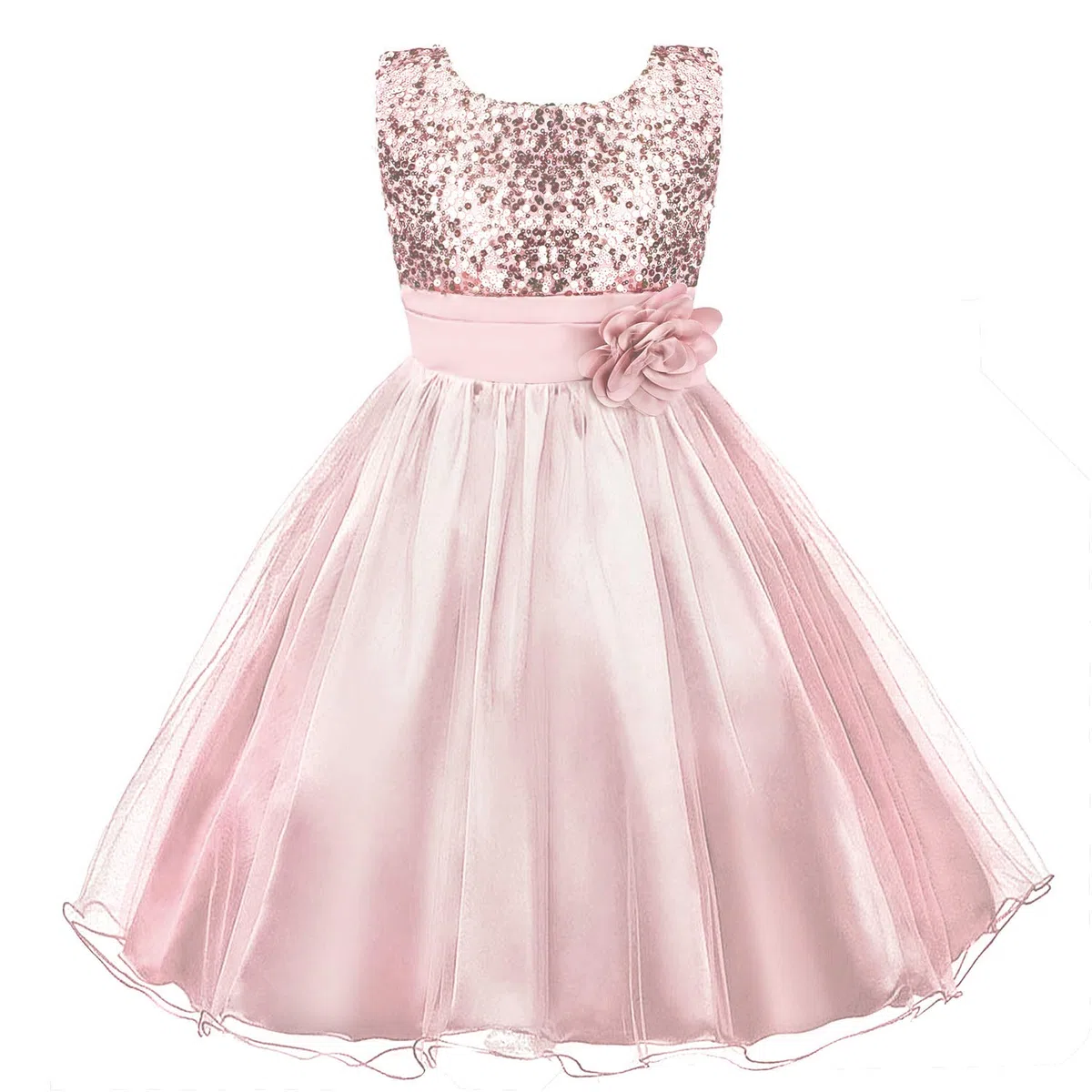 Discoball Vestito da Principessa con Paillettes, in Tulle, con Fiori, per Feste di Compleanno, Matrimoni, Damigelle d'Onore, per Bambine dai 3 ai 12 Anni