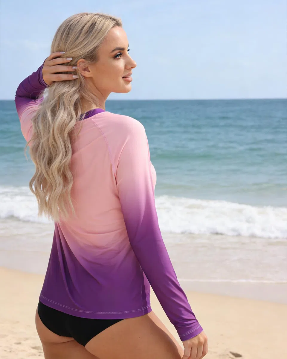 Rash Guard UPF50+, maglietta da nuoto, a maniche lunghe, con foro per il pollice