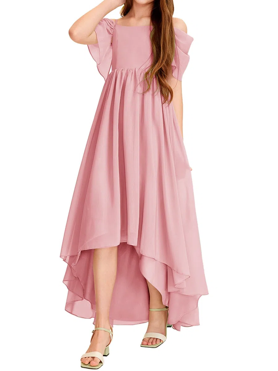 Haloumoning Abito da ragazza con spalle scoperte con volant, abito estivo per bambini, linea ad A, tinta unita, elegante, per feste, matrimoni, compleanni, feste
