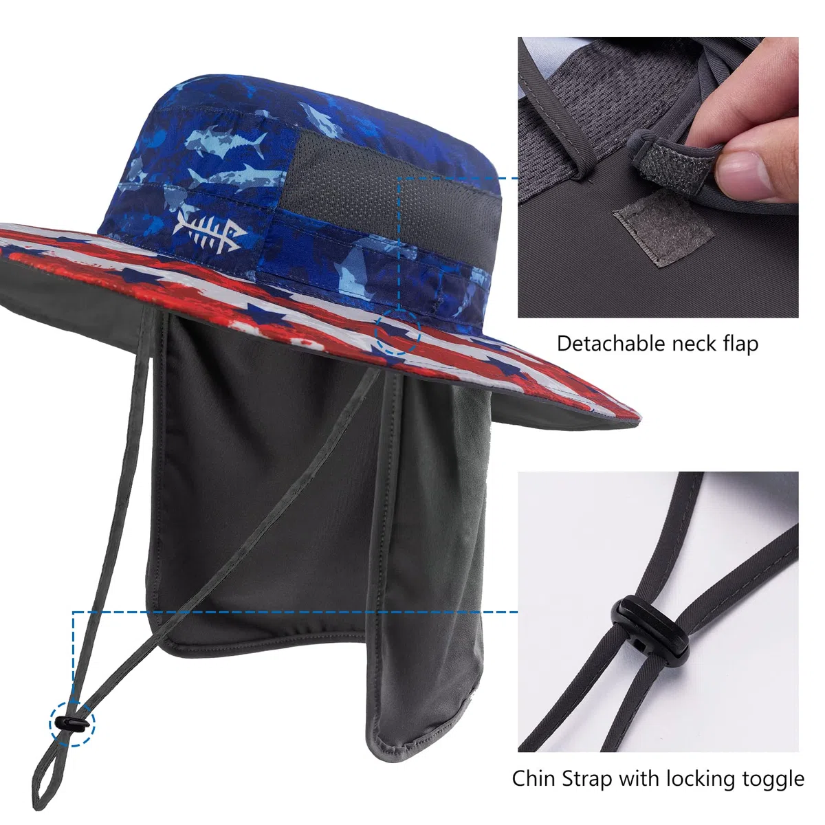Bassdash Cappello da Pesca Cappello da Pescatore Unisex Tessuto Morbido Cappello da Pesca Impermeabile con Patta Staccabile