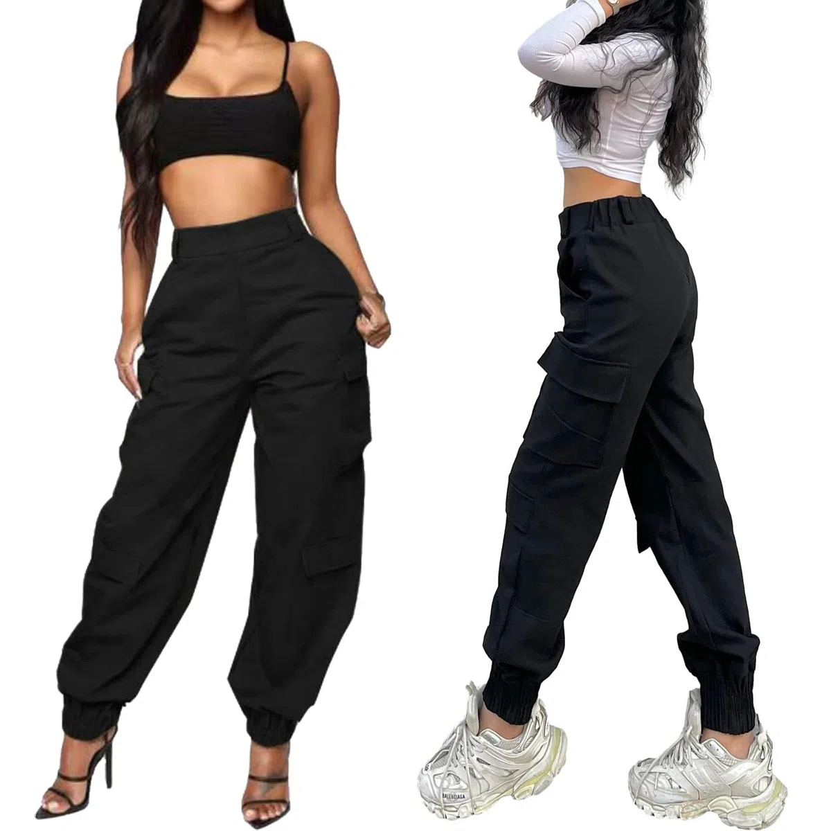 Nuofengkudu Harem Cargo Pantaloni Larghi alla Caviglia Elasticizzati Tasconi Elastico Vita Alta Pantalone con Tasche Laterali Lavoro Jogging Pants Sportivi Casual