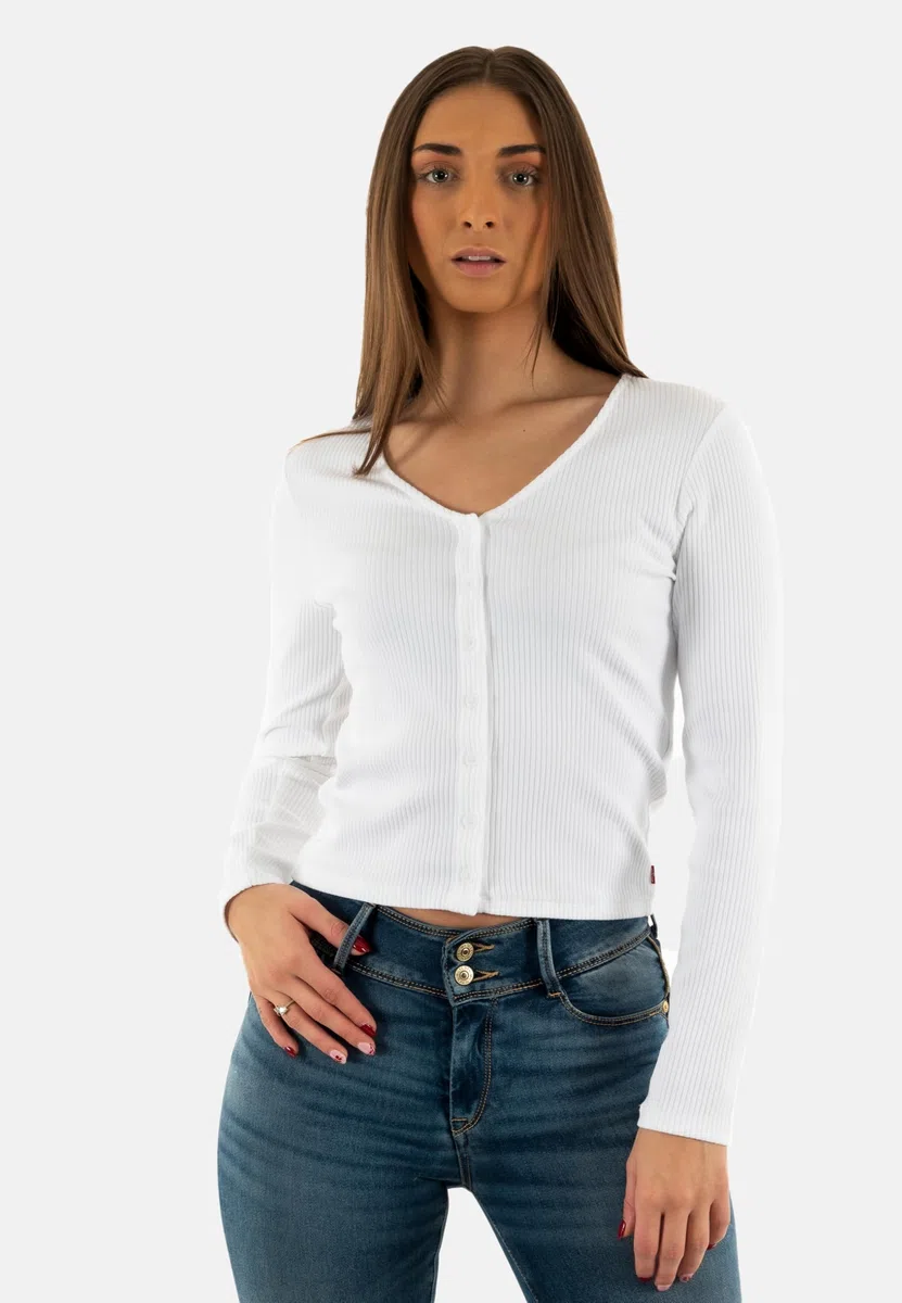 Levi's Donna Maglietta a Maniche Lunghe Muse con Scollo a V, Slim Fit