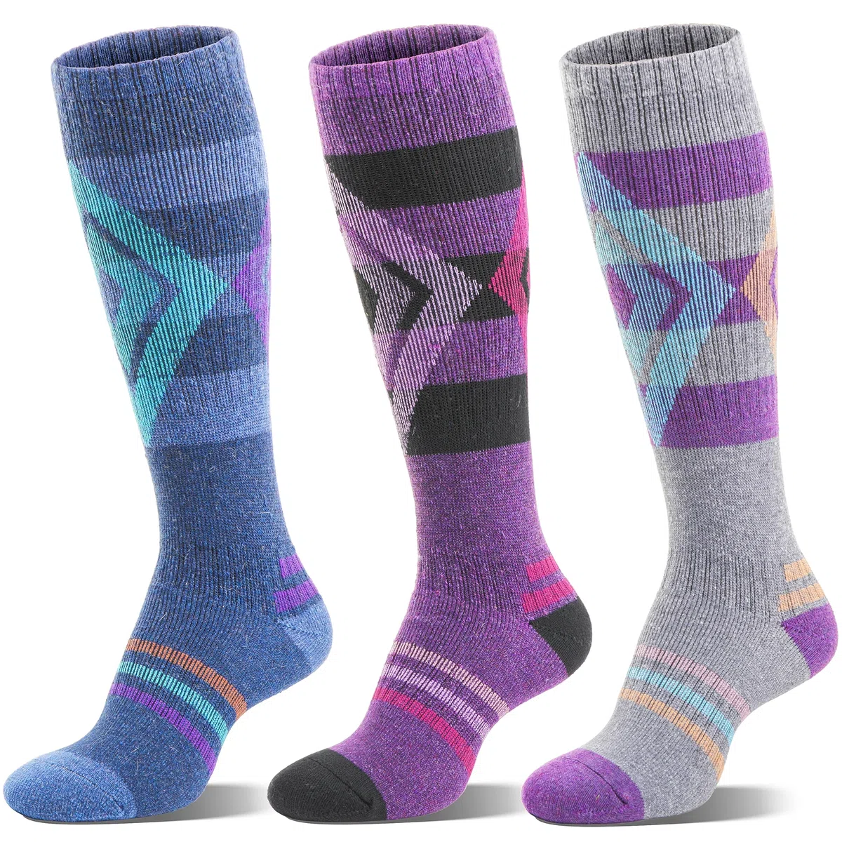 Welwoos Calze da sci lana merino, termiche, spesse, a compressione, traspiranti, in 3 paia.