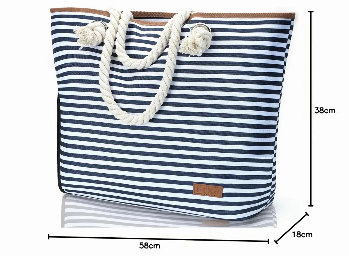 Borsa Mare Donna 40L,Borsa Spiaggia Grande XXL Famiglia con Scomparto Scarpe Separato,Multifunzionale Borsa Spalla Shopper Bag Donna con Cerniera,per Shopping Viaggio Sportiva,Strisce