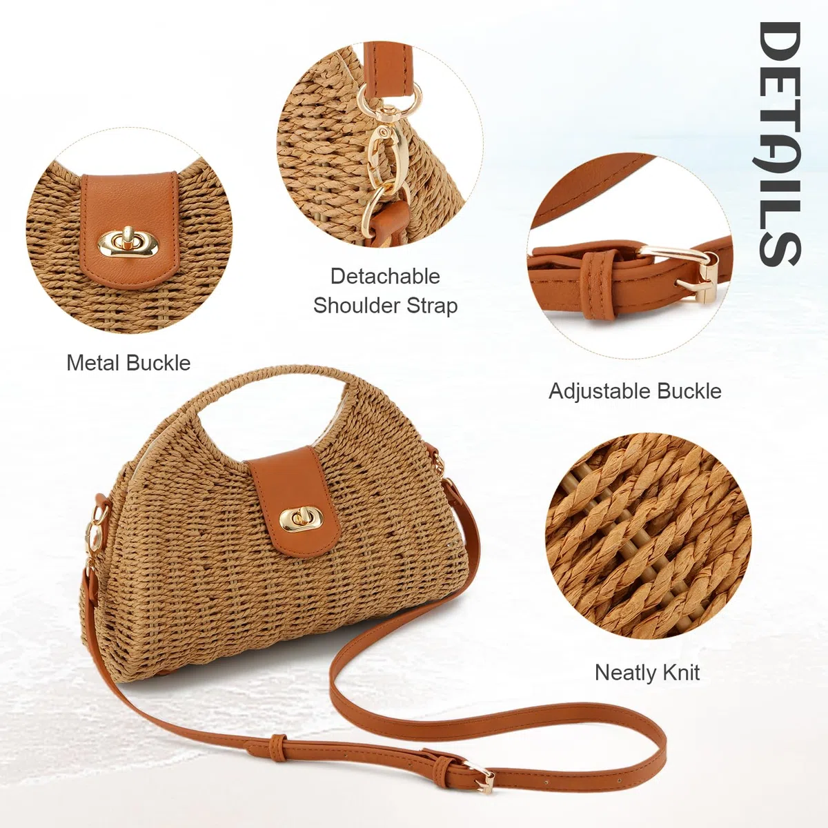 EVEOUT Borsa a tracolla in Paglia Donna Estiva Borsa a cesto Rattan Intrecciata Boho Chic Borse a mano per spiaggia vacanze viaggio