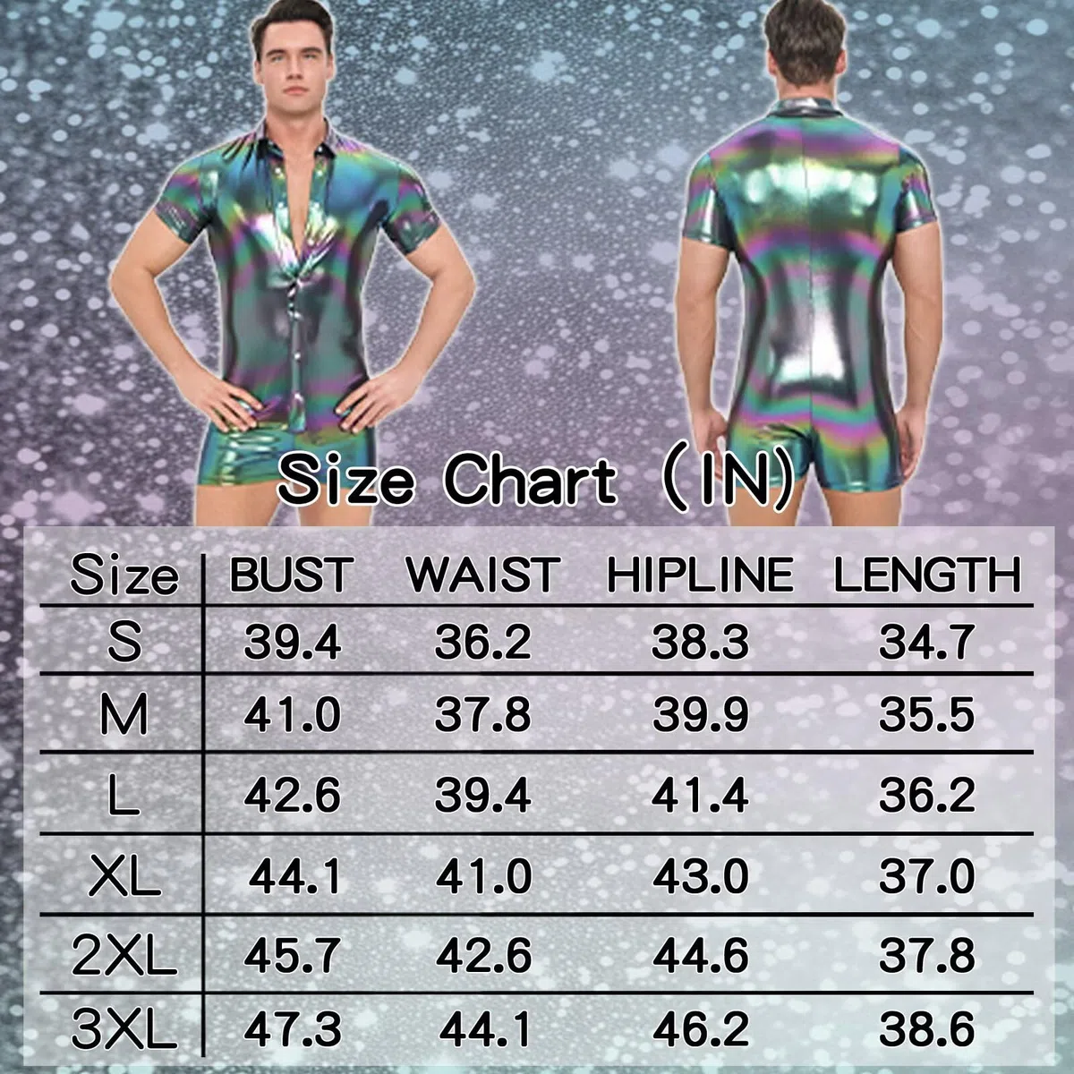 Landofgenie Body per Uomo in Metallo Optico, Pyjama a Maniche Corte, Bodysuit Monopezzo per Uomo