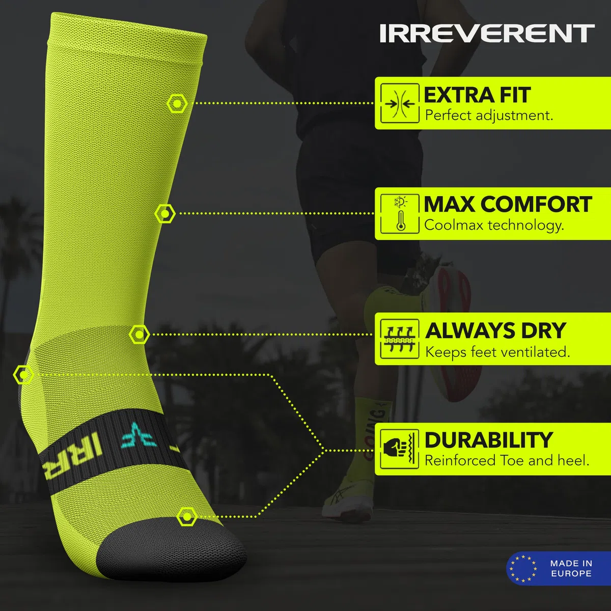 Calzini Tecnici Sportivi a Compressione, studiati per Alte Prestazioni nella Pratica Sportiva di Corsa, Ciclismo, CrossFit, Palestra.