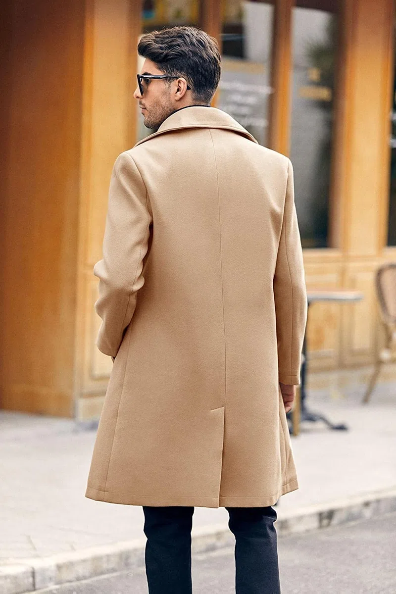 Runcati Cappotto da uomo Regular Fit Trench Cappotto Lungo Risvolto Doppio Petto Lana Business Giacca Inverno Peacoat