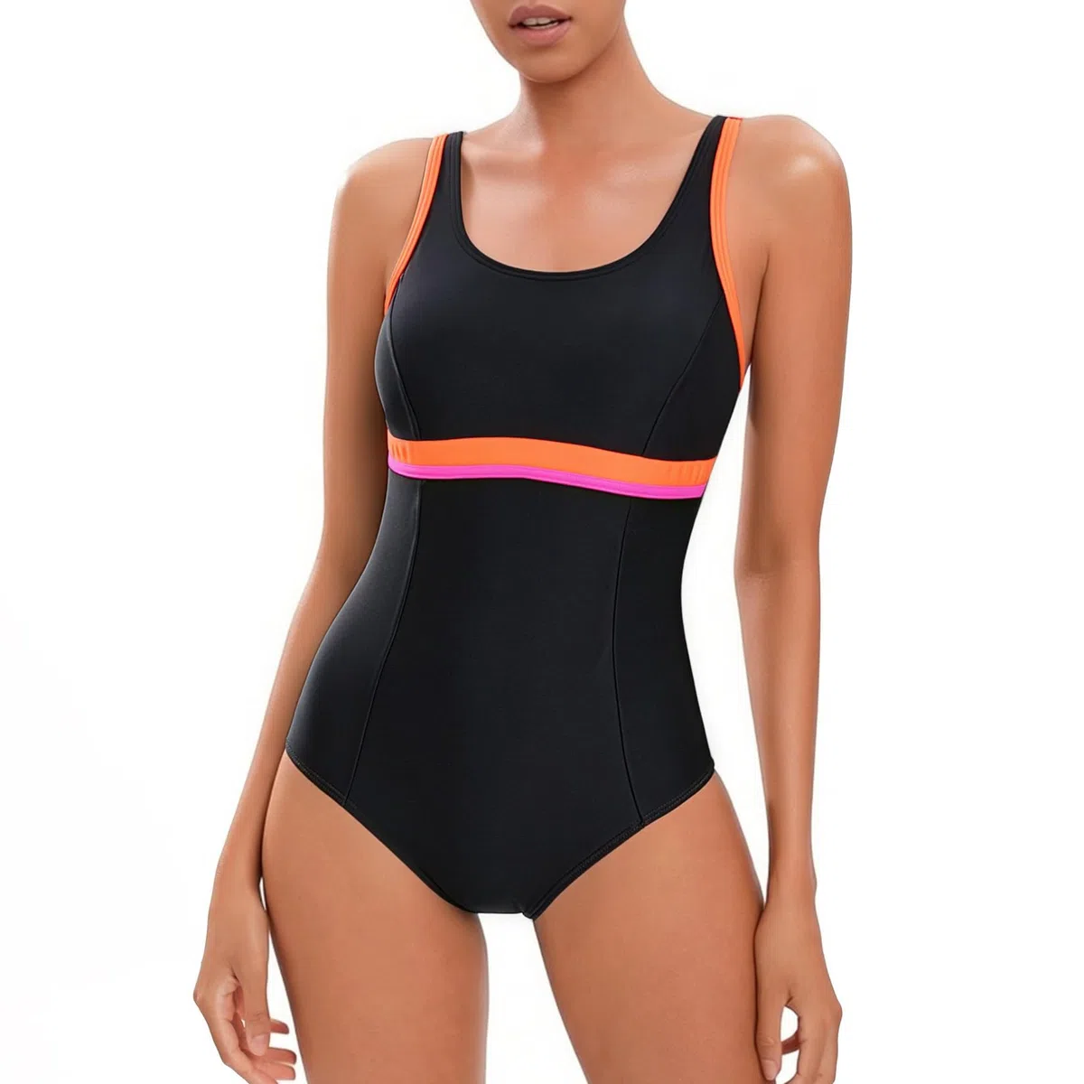 Veranobreeze Costume da Bagno da Donna di Un Pezzo Nero Atletico Modesto