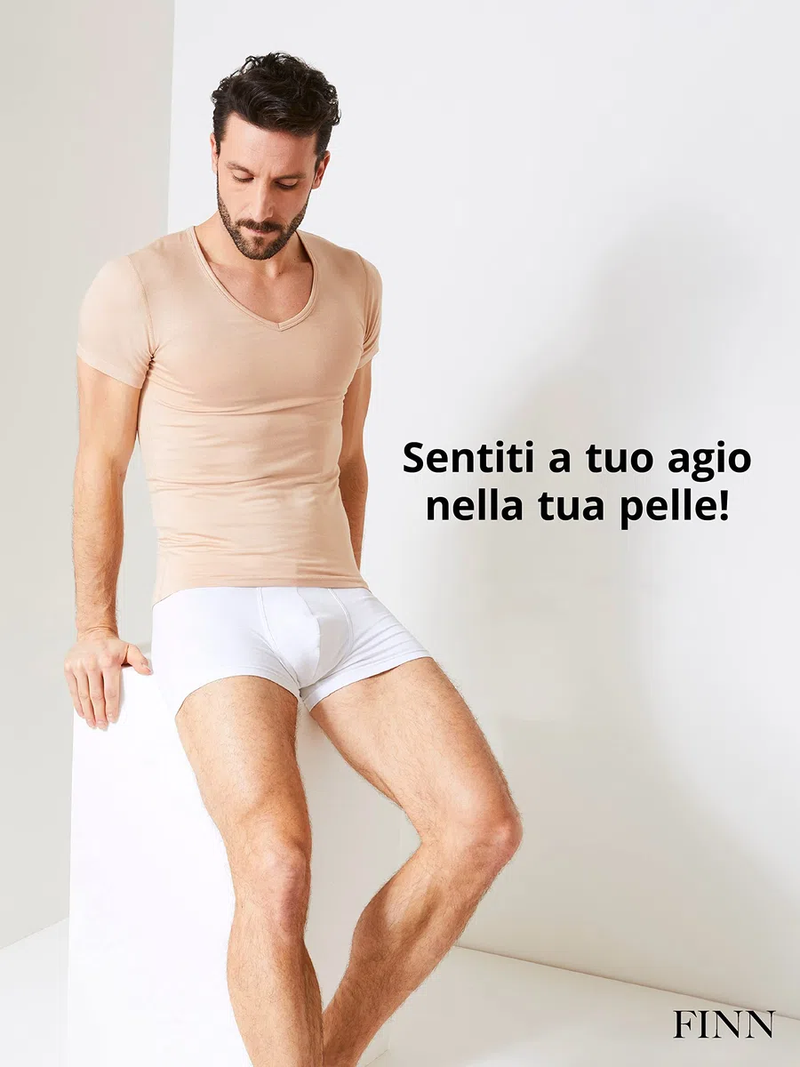 FINN Maglia Intima Anti-Sudore Uomo con Scollo a V e Assorbenti Ascellari Contro Sudorazione Eccessiva - Canottiera con Protezione Garantita Contro Macchie di Sudore e Cattivo Odore