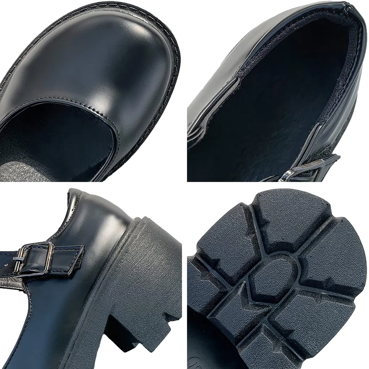 rismart Donna Mary Jane Piattaforma Punta Tonda Tacco Grosso Cinturino Caviglia Scarpe Lolita