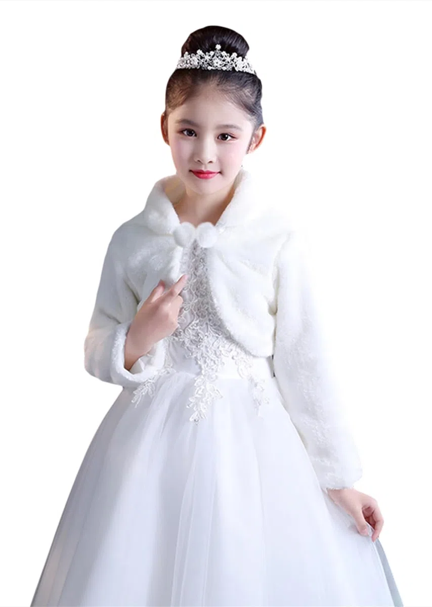 Pelliccia Ecologica Giacche Cardigan Bambine Ragazze di Fiore Principesse Bolero Pelliccia Finta Mantella con Manica Lunga
