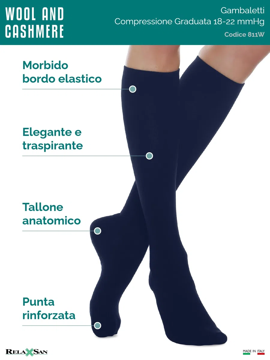Relaxsan Calze Compressione Graduata Uomo e Donna con Lana e Cashmere, Calze termiche, Made in Italy, 811W