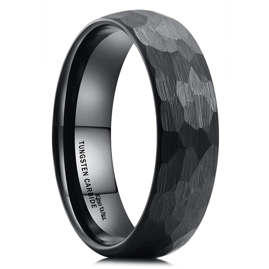 King Will HAMMER - Anello in tungsteno, 8 mm, argento/nero, con martello, taglio comodo, sfaccettato, da uomo, fede nuziale lucida/bordi smussati